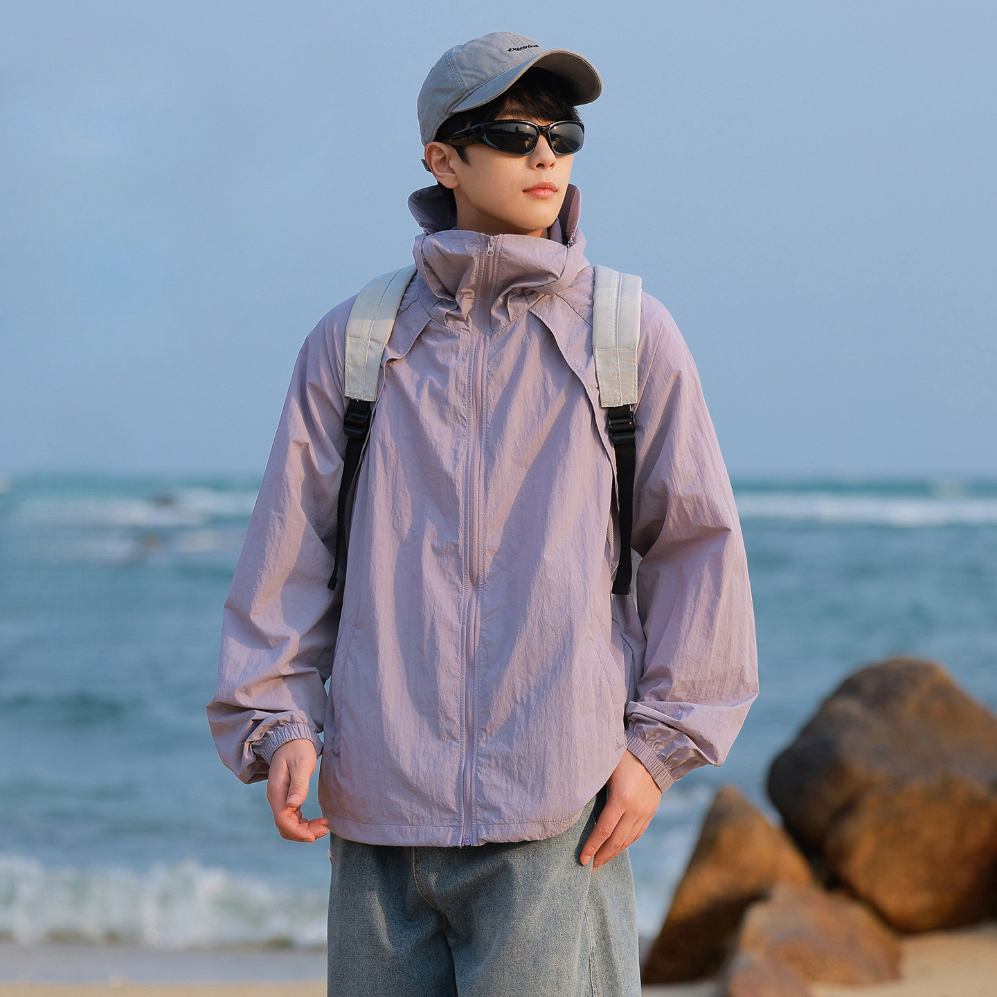 戶外旅遊素色抗 UV 防曬服外套