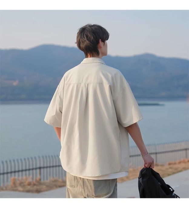 寬鬆涼感五分袖襯衫 