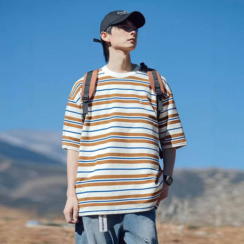 撞色條紋休閒夏季短 T