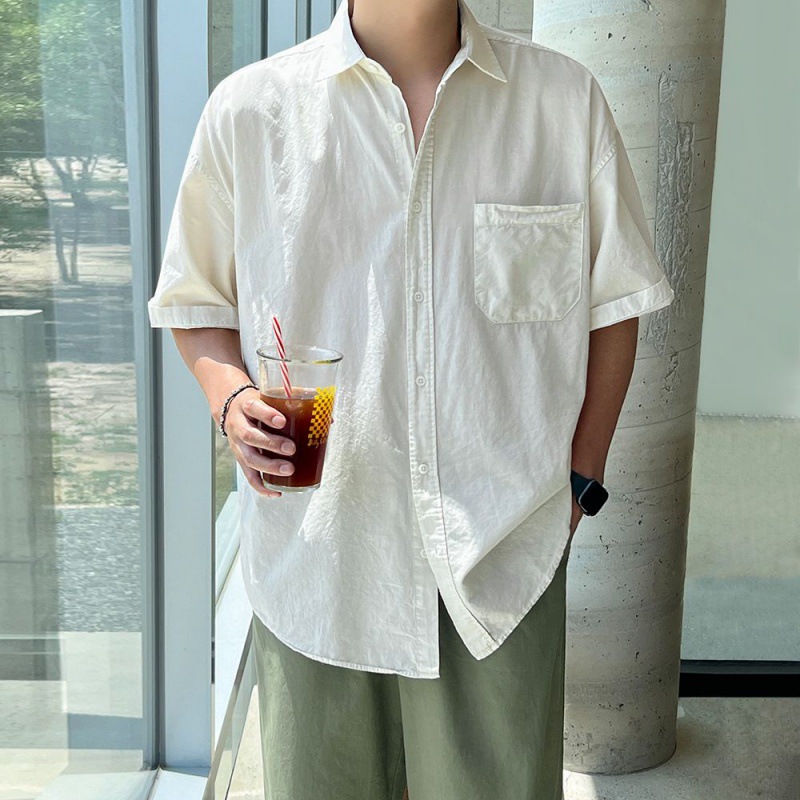 韓系潮流翻領半袖襯衫
