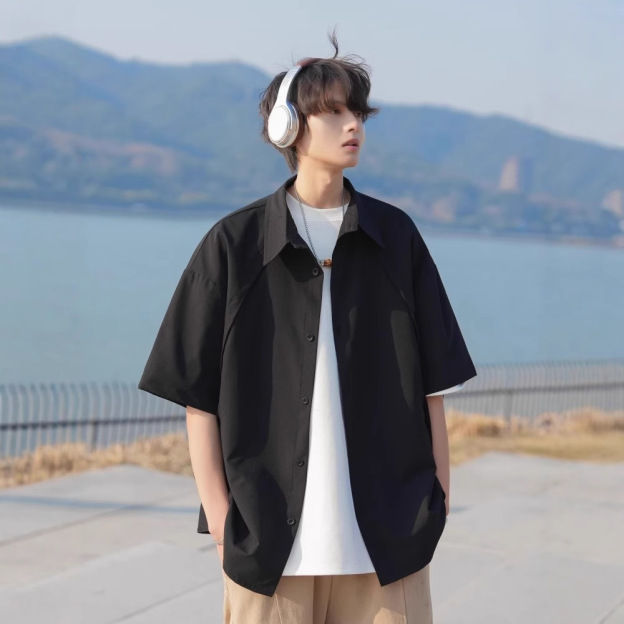 寬鬆涼感五分袖襯衫 