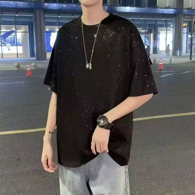 潮牌寬鬆美式圓領半袖上衣