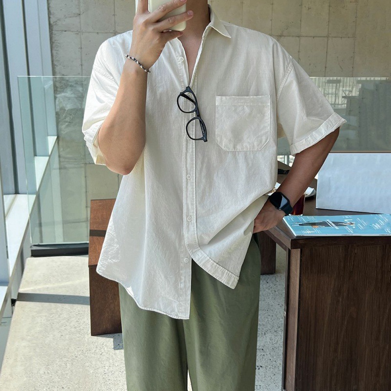 韓系潮流翻領半袖襯衫