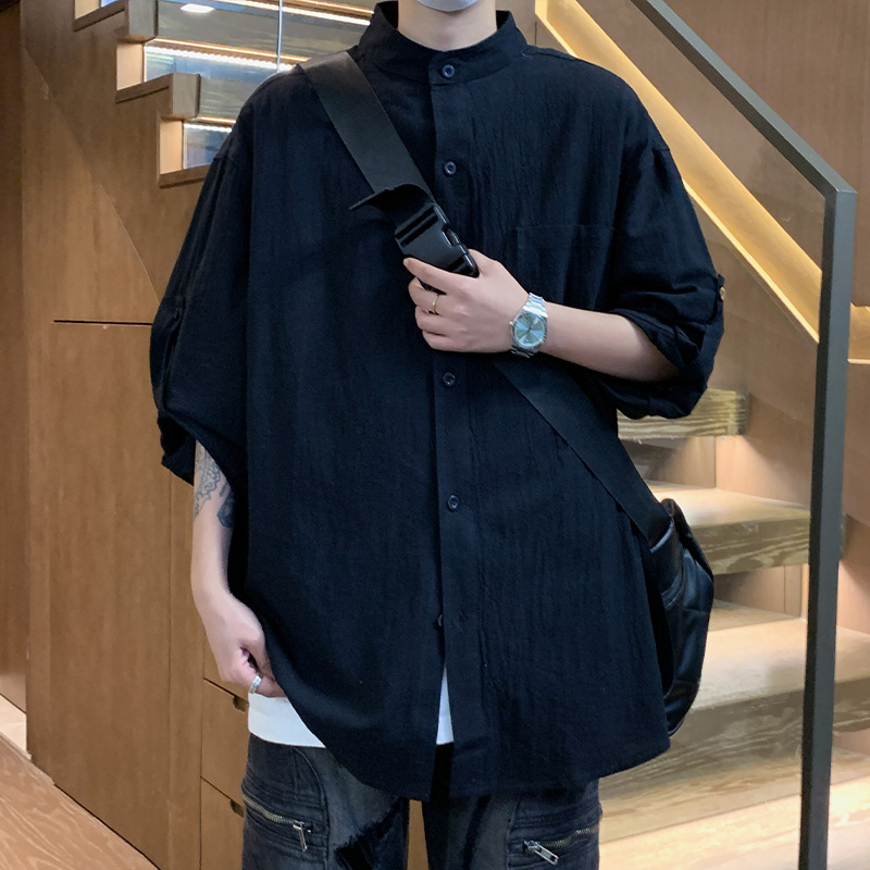 純棉立領薄款寬鬆百搭休閒七分袖襯衫上衣