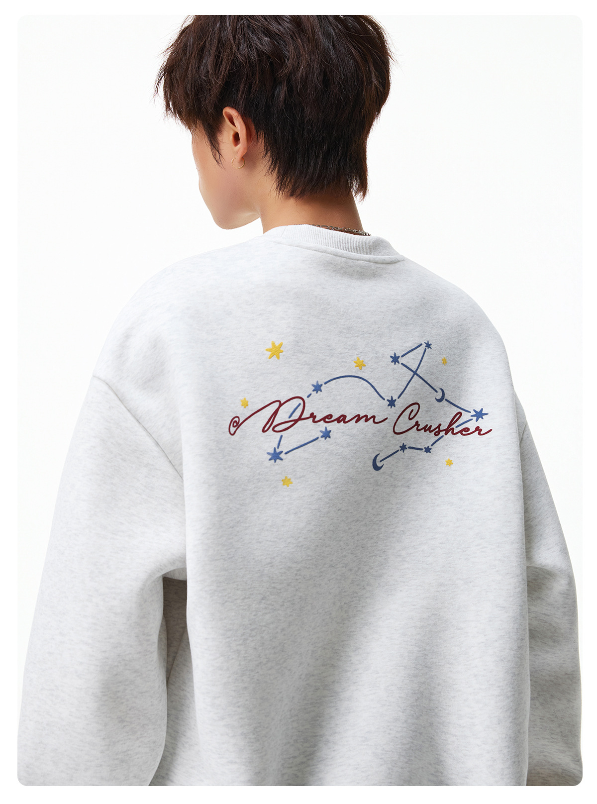 雙色字母刺繡圓領衛衣｜男士寬鬆版型厚實面料