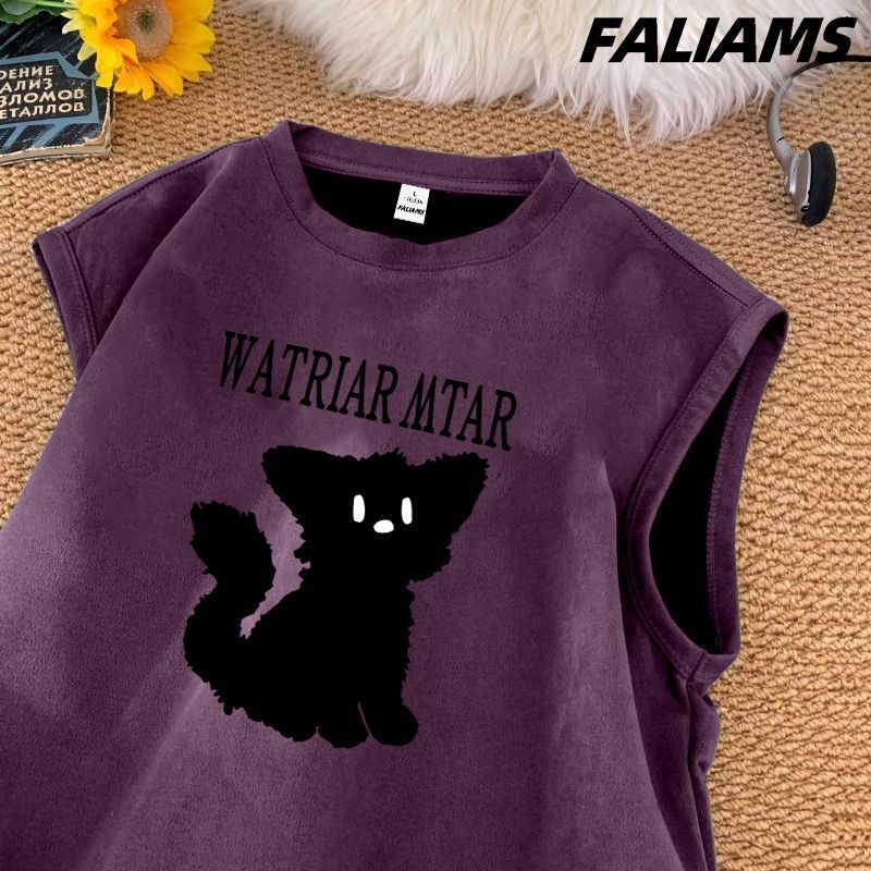 男士麂皮絨無袖坎肩背心夏季青少年休閒圓領復古百搭體恤