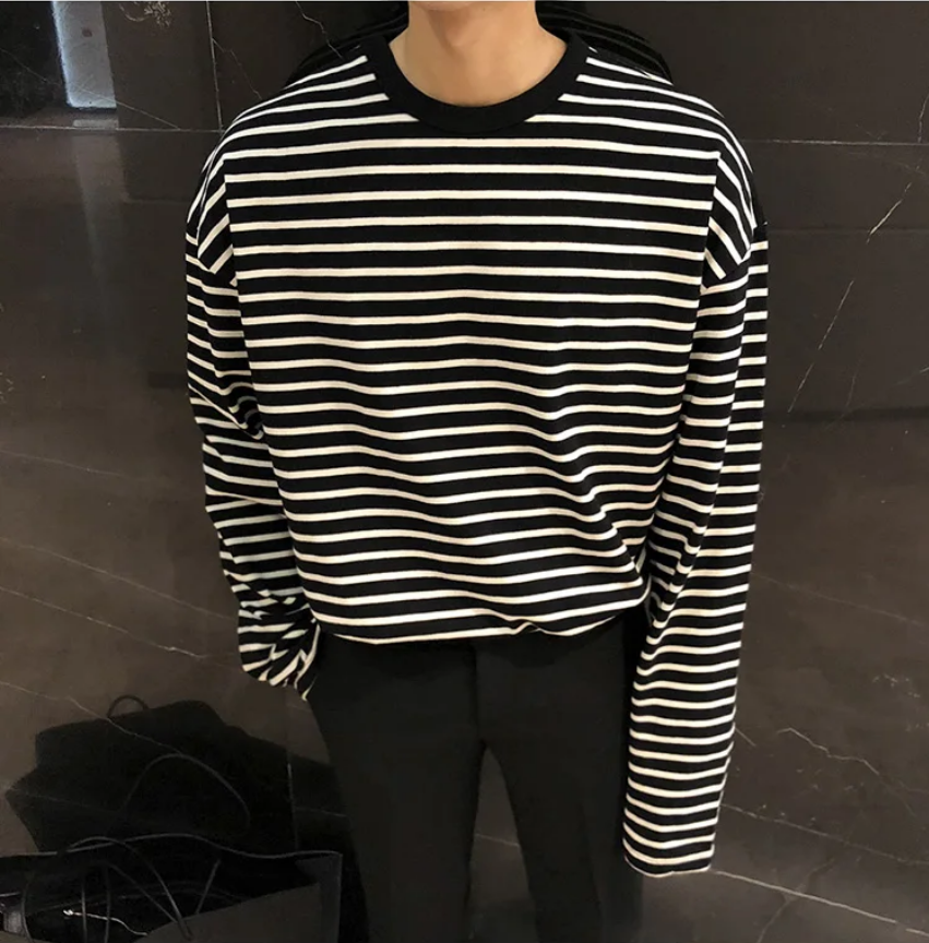 條紋寬鬆韓系百搭學生潮流打底長袖上衣T恤