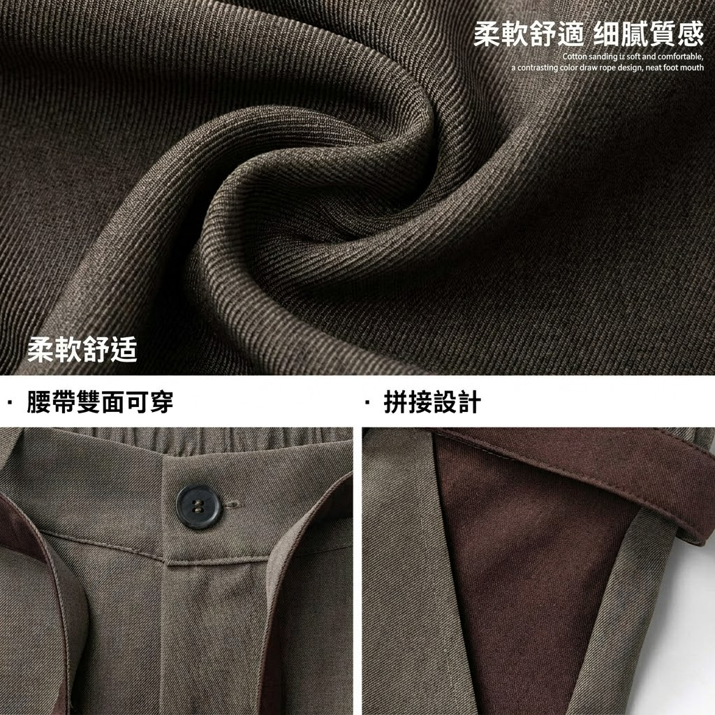 撞色拼接七分西裝短褲 男款夏季寬鬆廓形直筒褲 韓系慵懶風通勤百搭褲裝