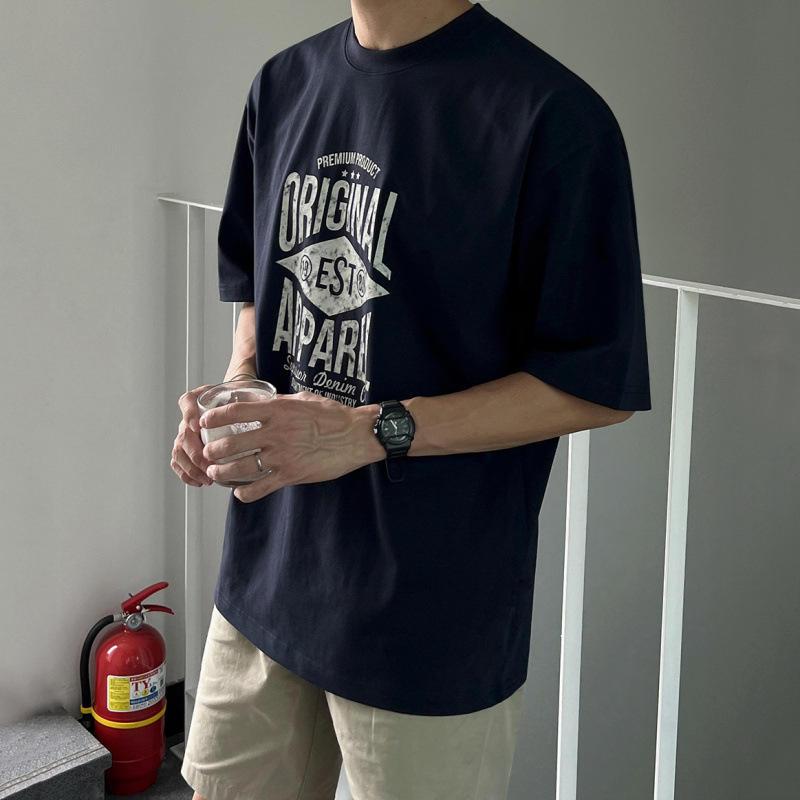 韓系通勤圓領印花短袖 T 恤