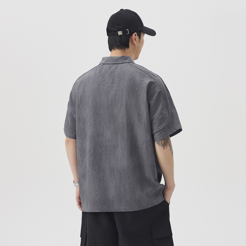 潮牌痞帥質感肌理翻領POLO 衫半袖上衣