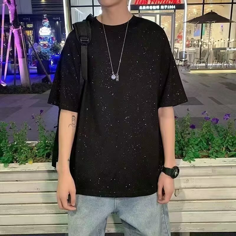 潮牌寬鬆美式圓領半袖上衣