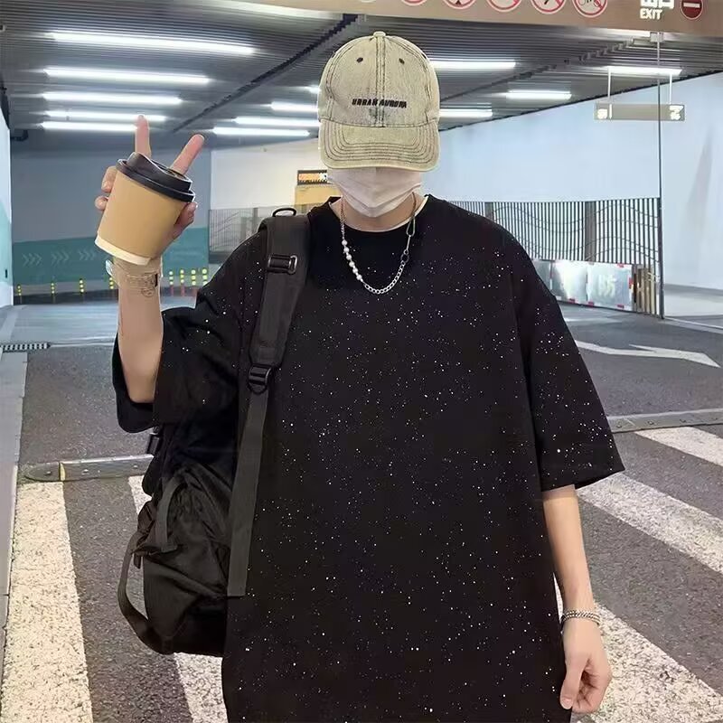 潮牌寬鬆美式圓領半袖上衣