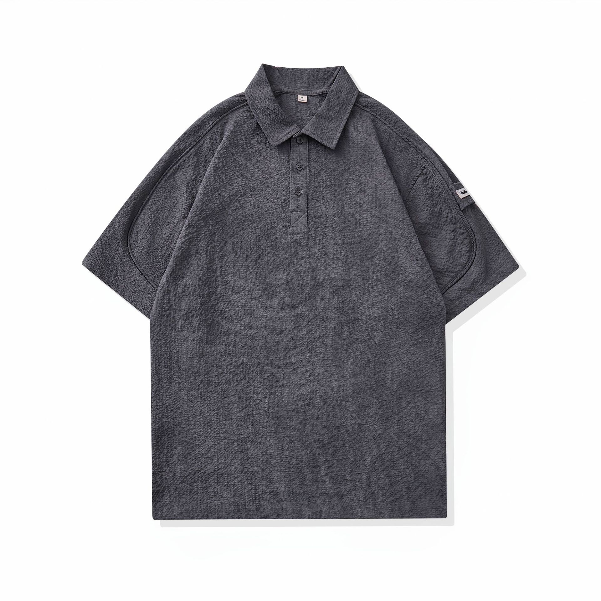 潮牌痞帥質感肌理翻領POLO 衫半袖上衣