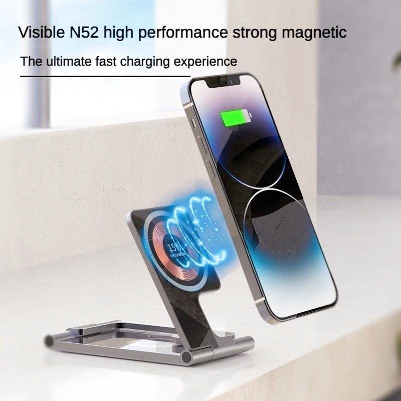 Newest 3 in 1 Transparent Phone Magnetic Wireless Charger 15W Foldable Desktop Smart Phone Charger With Phone Holder