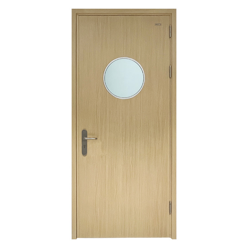 Hospital round glass antibacterial wood grain steel fire door