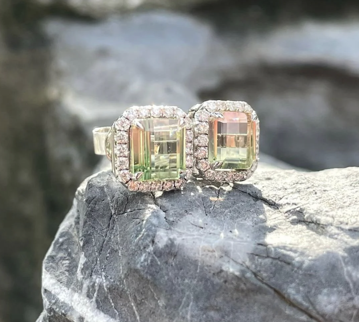 Watermelon Tourmaline Diamond Earring