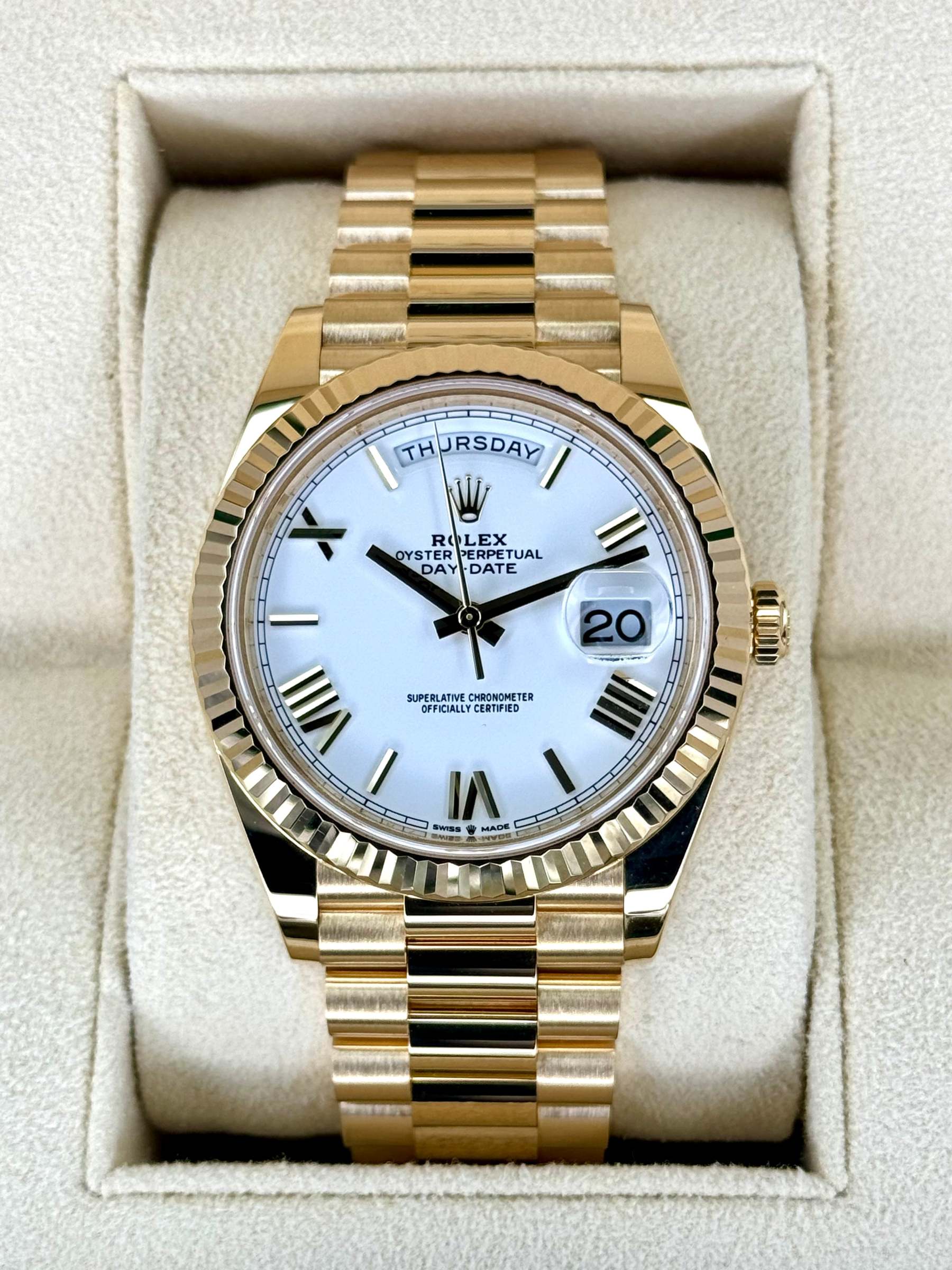 2022 ロレックス デイデイト 40mm 228238 プレジデンシャル ホワイトダイヤル