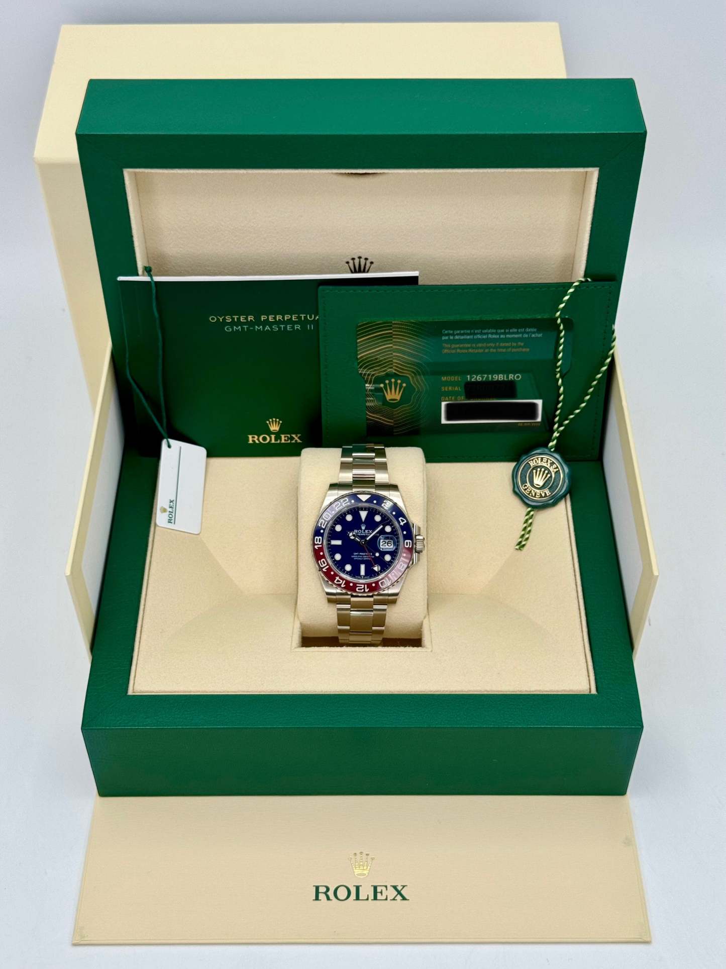 NEW 2024 ロレックス GMTマスターII 「ペプシ」 40mm 126719BLRO ホワイトゴールドブルーダイヤル