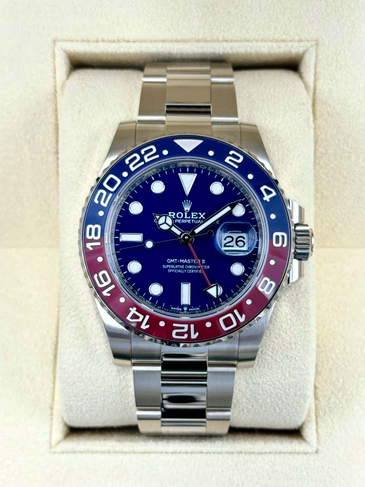 NEW 2024 ロレックス GMTマスターII 「ペプシ」 40mm 126719BLRO ホワイトゴールドブルーダイヤル
