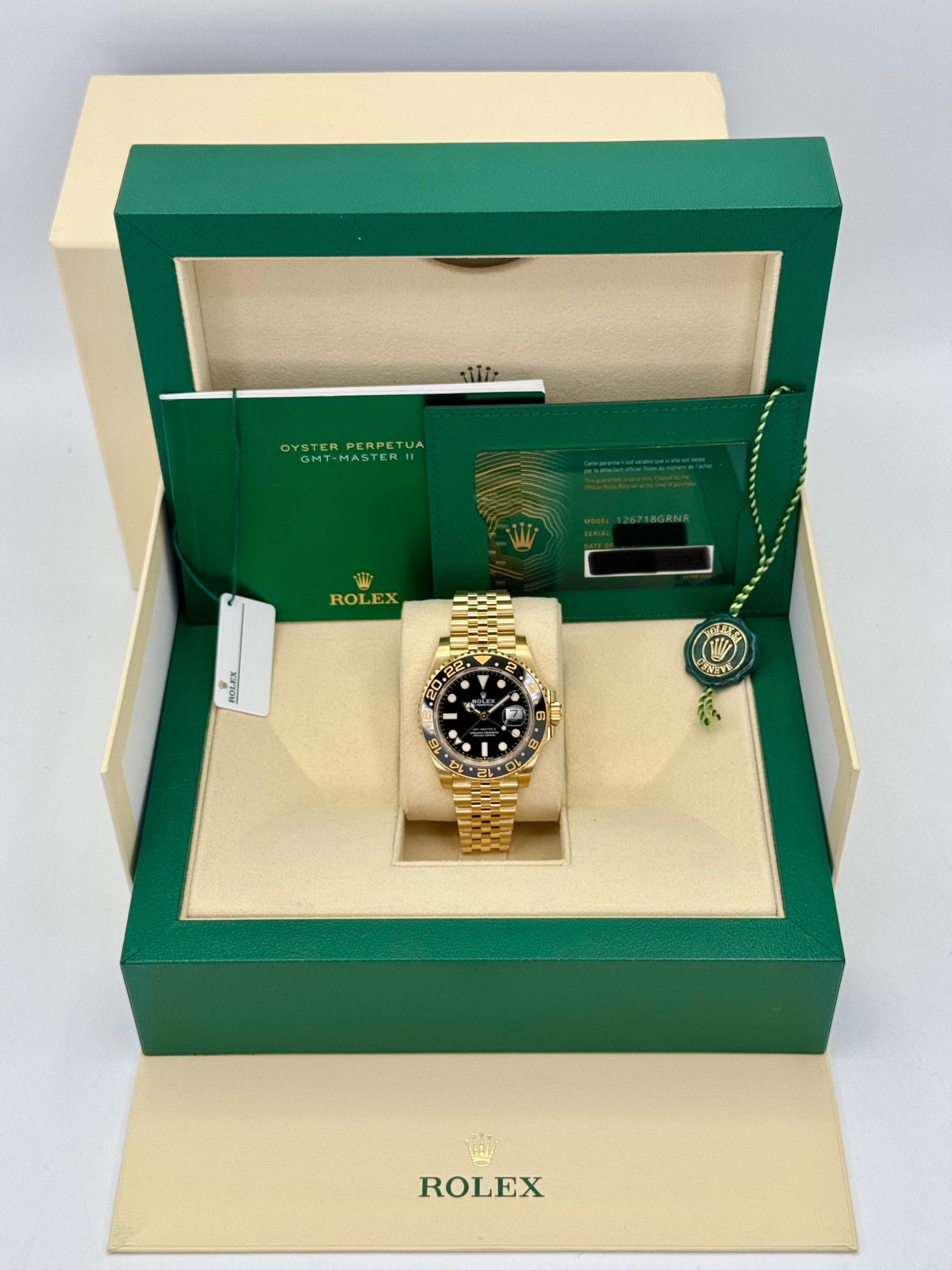 2023 Rolex GMT Master II 40mm 126718GRNR Yellow Gold Jubilee Black Dial