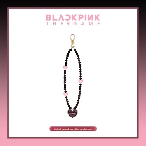 【BPTG】 Phone Clip Pendant - Black Heart-shaped Bead Chain / Pink Record-shaped Bead Chain