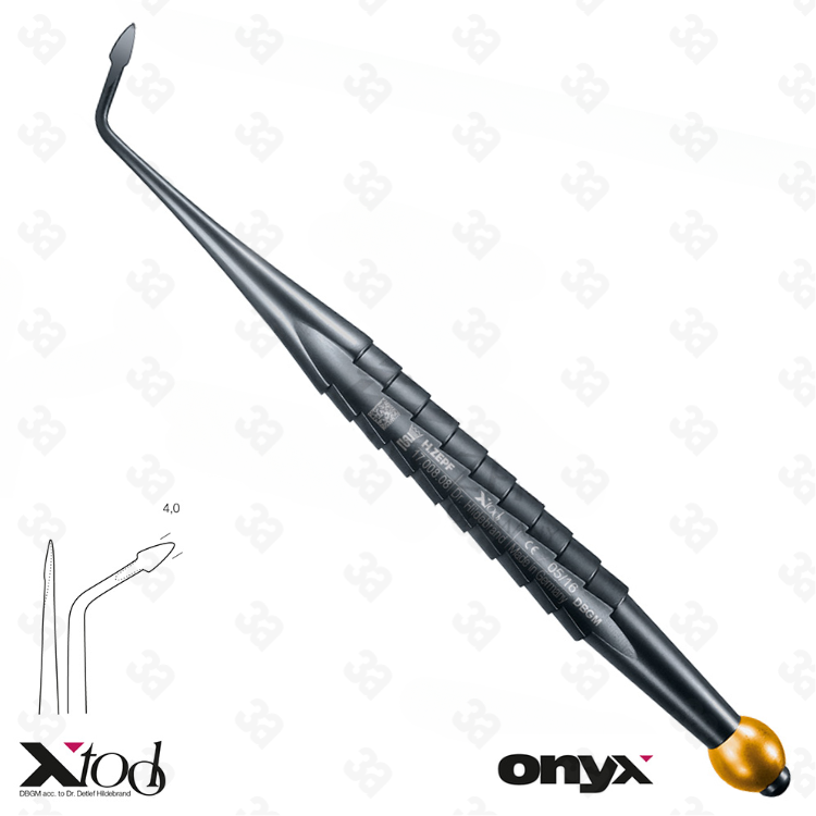 X-TOOL SYNDESMOTOME, LEFT-BENDING, F.LINGUAL /BUCCAL LUXATION, 4,0MM COLOUR CODING