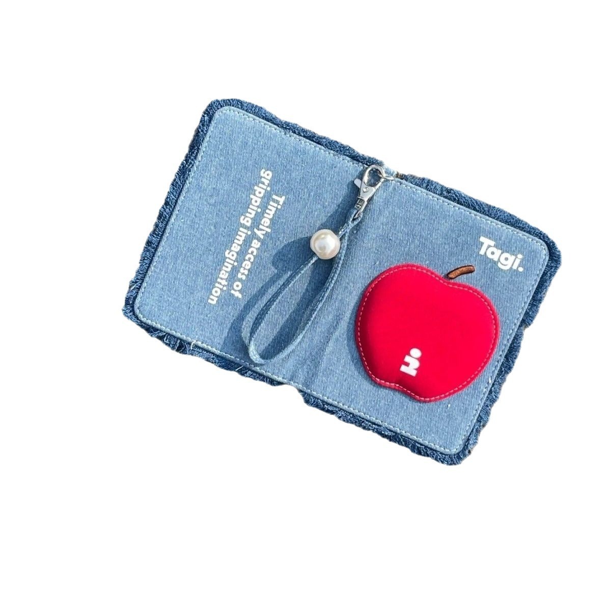 《蘋蘋安安》珍珠牛仔流蘇錢包 「可放護照、證件、零錢」