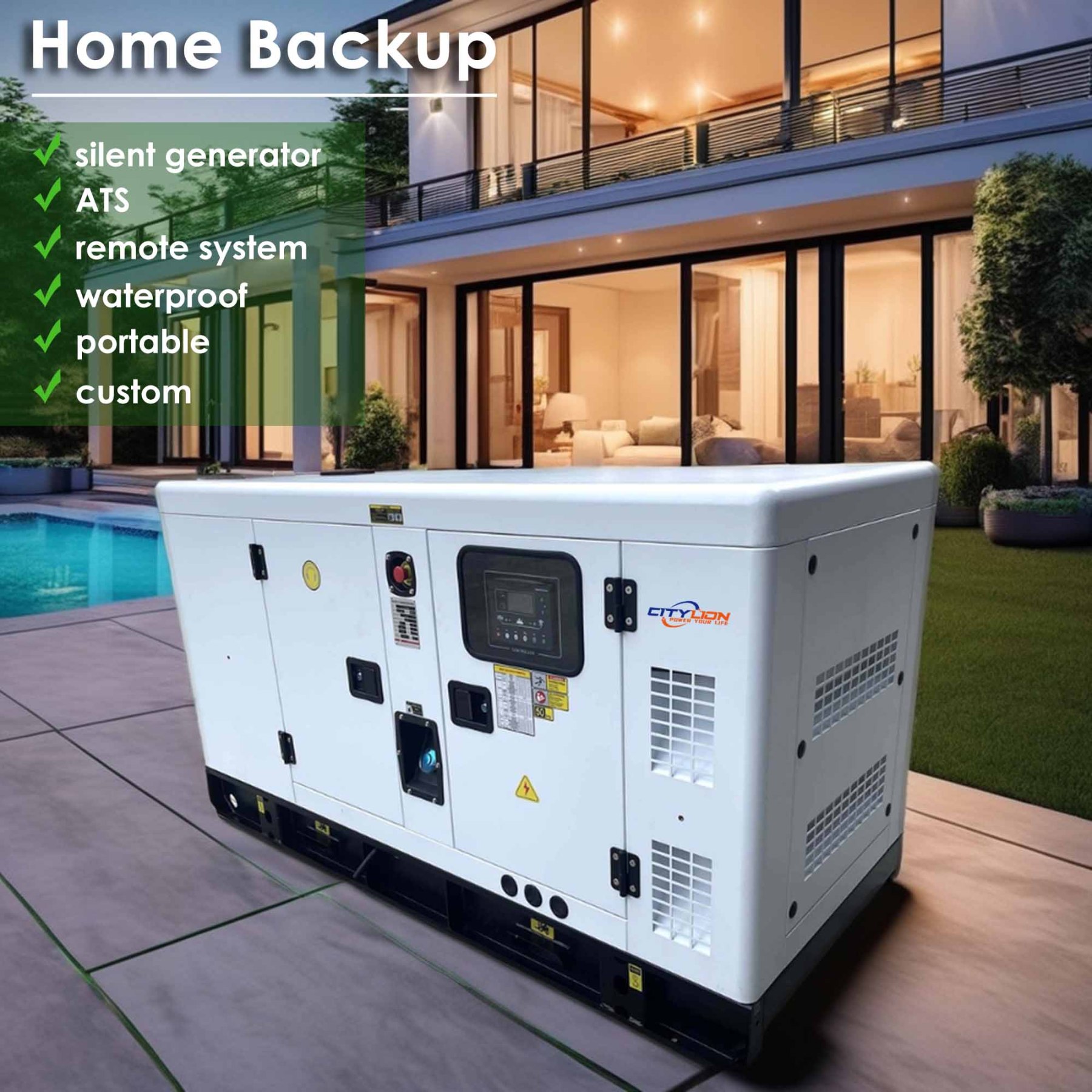 Factory Direct Home Backup Portable Genset, 3/Single Phase 15kVA 20kVA 25kVA 30kVA 40kVA 50kVA Water Cooled Silent Diesel Generator-CITYLION  |  power your life