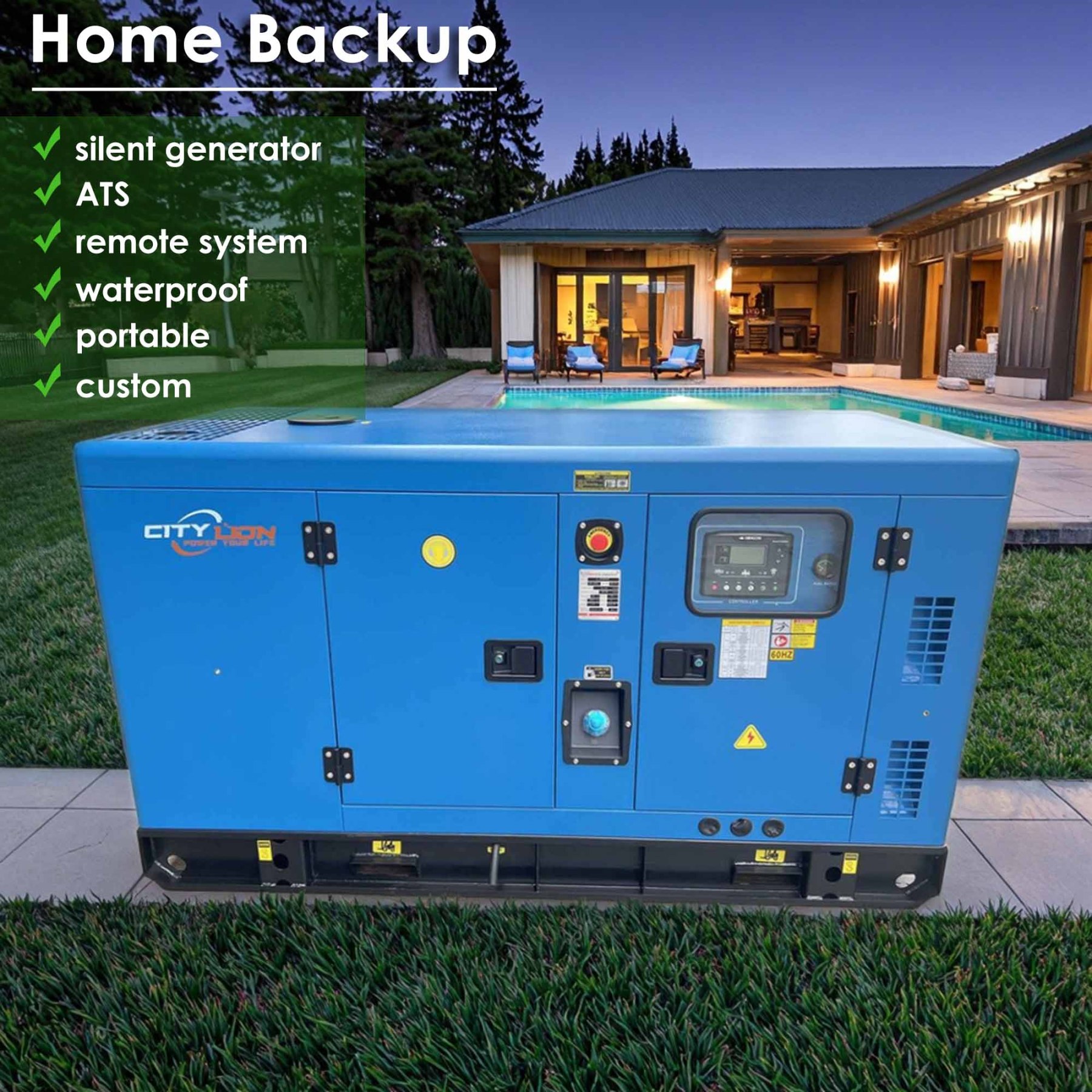 Citylion 15-50kVA Portable Genset, 3/Single Phase 12-40kW Water Cooled Silent Diesel Generator-CITYLION  |  power your life