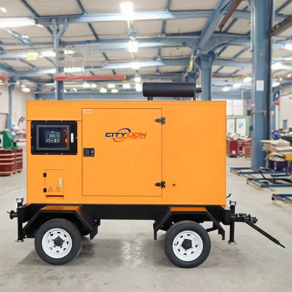 Custom Portable Trailer Genset, 12kW 16kW 20kW 24kW 32kW 40kW Water Cooled Silent Diesel Generator with Wheels-CITYLION  |  power your life