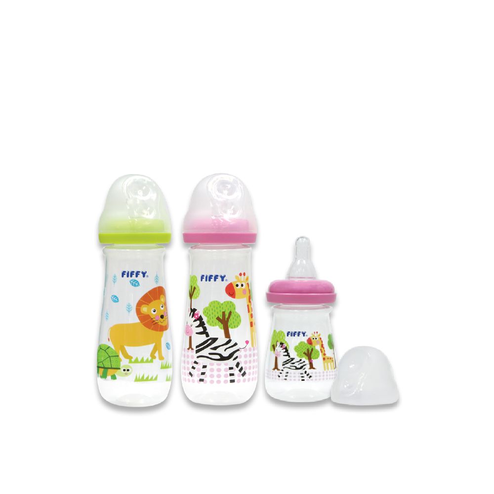Fiffy Polypropylene Standard Round Bottle - Assorted Design (250ml x 2 Bottles + 125ml x 1 Bottle)