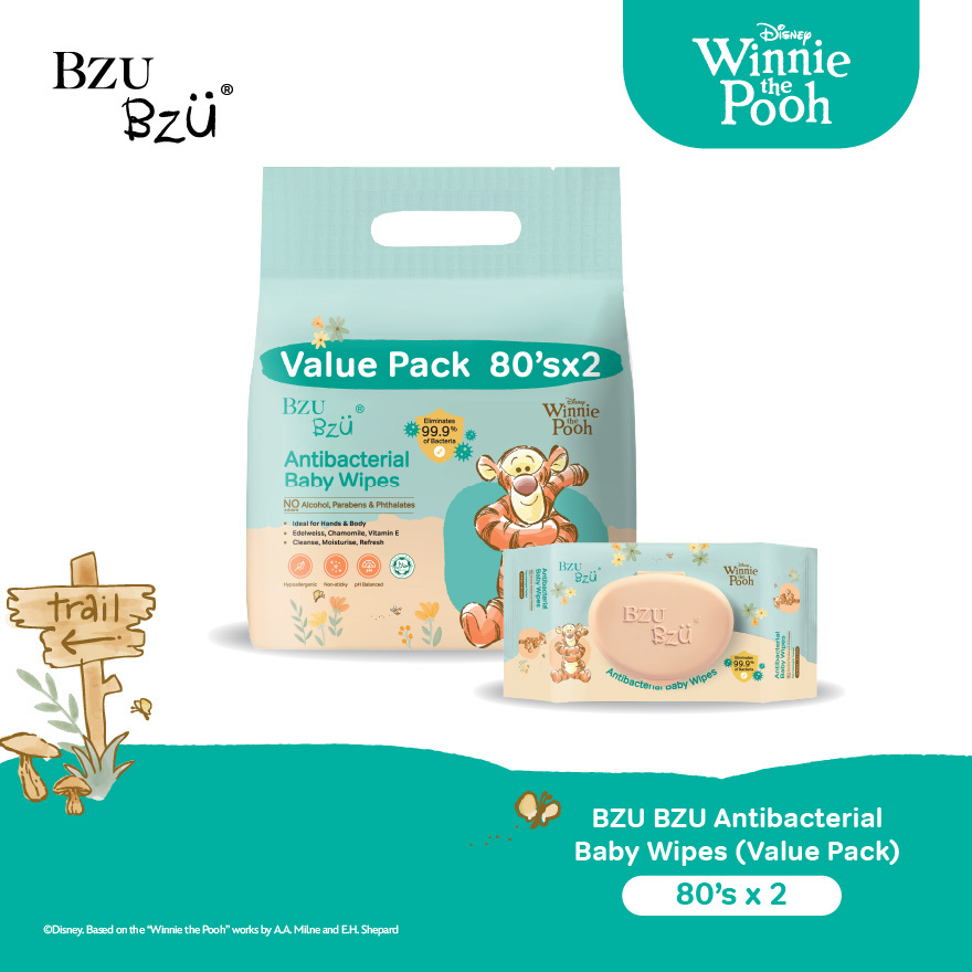 BZU BZU ANTIBACTERIAL BABY WIPES 2X80S