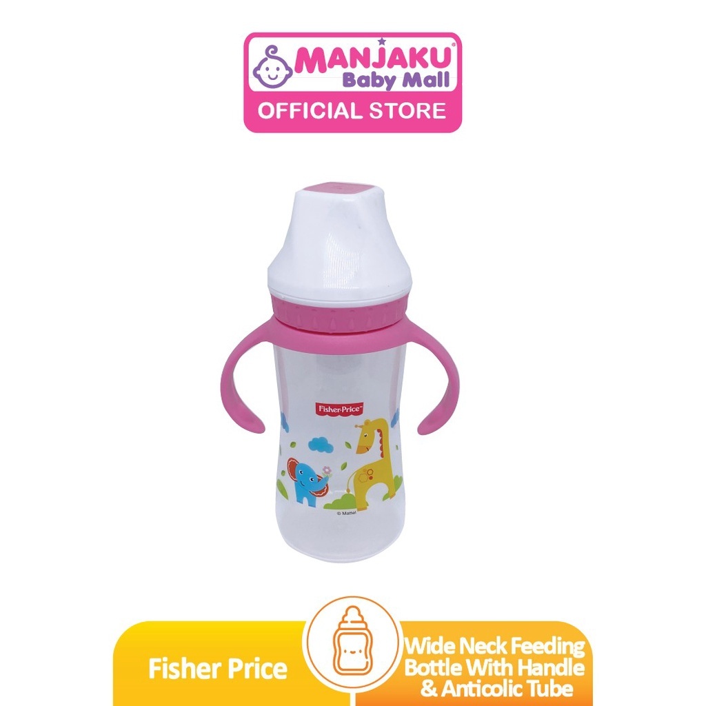 Fisher Price PP Wide Neck Feeding Bottle With Handle & Anticolic Tube (12oz) - Assorted Color
