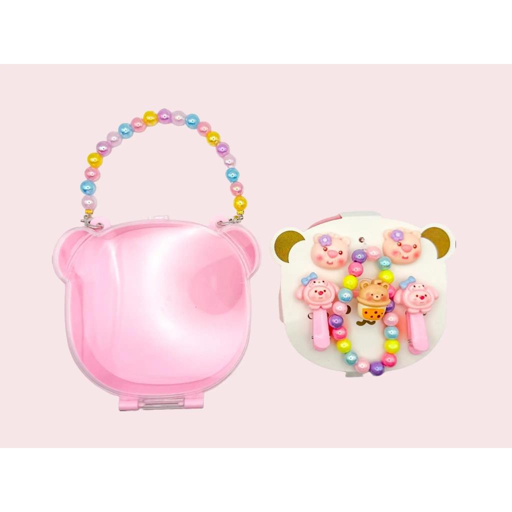 Baby Hippo Girl Accessories Gift Box - Bear Pink