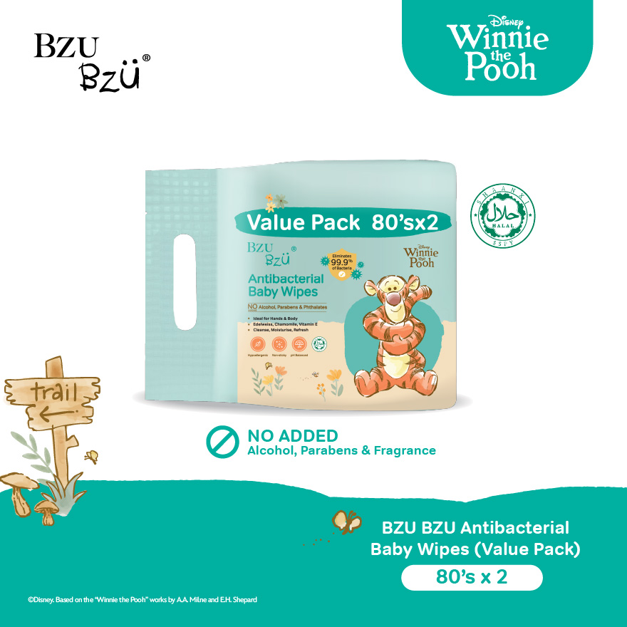 BZU BZU ANTIBACTERIAL BABY WIPES 2X80S