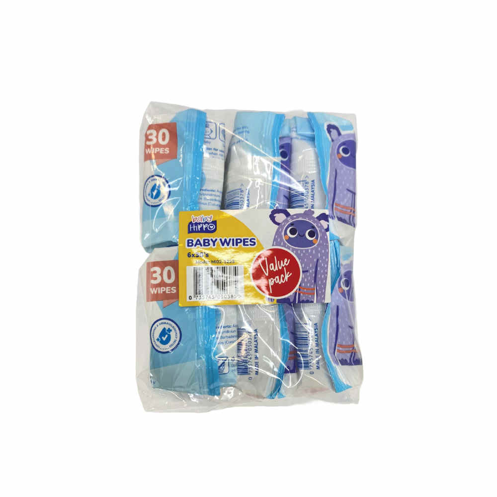 Baby Hippo Baby Wipes 6x30s (FRAGRANCE FREE)