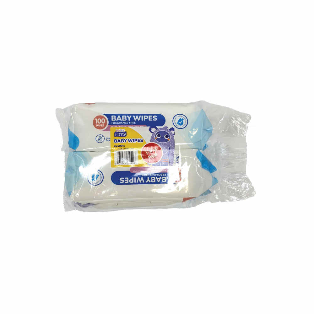 Baby Hippo Baby Wipes 2x100s (FRAGRANCE FREE)