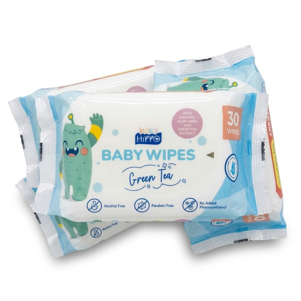 BABY HIPPO BABY WIPES 3X30S GREEN TEA