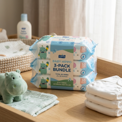 BABY HIPPO BABY WIPES 3X30S GREEN TEA