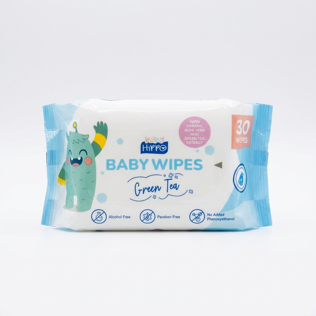 BABY HIPPO BABY WIPES 3X30S GREEN TEA