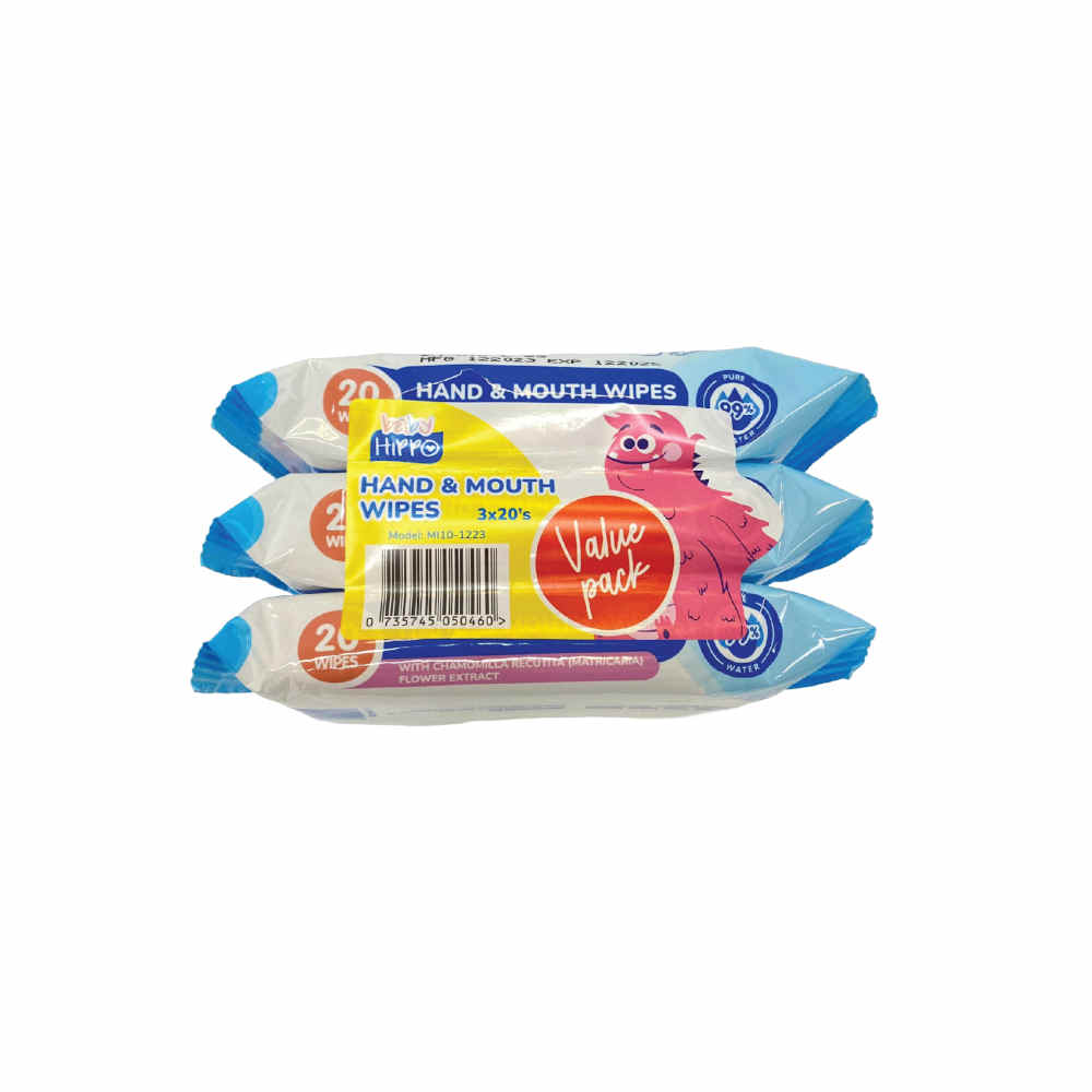Baby Hippo Hand & Mouth Wipes 3X20s