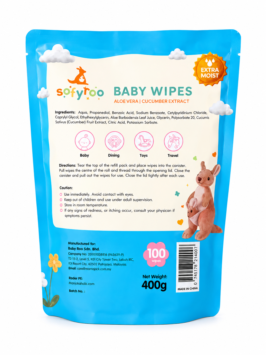 SOFYROO B.WIPES REFILL 100S EXTRA MOIST