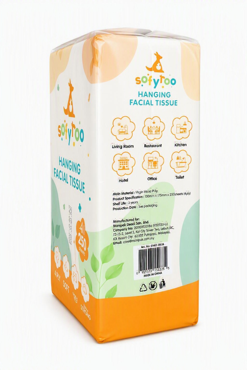 SOFYROO HANGING FACIAL TISSUE 250S-4PLY