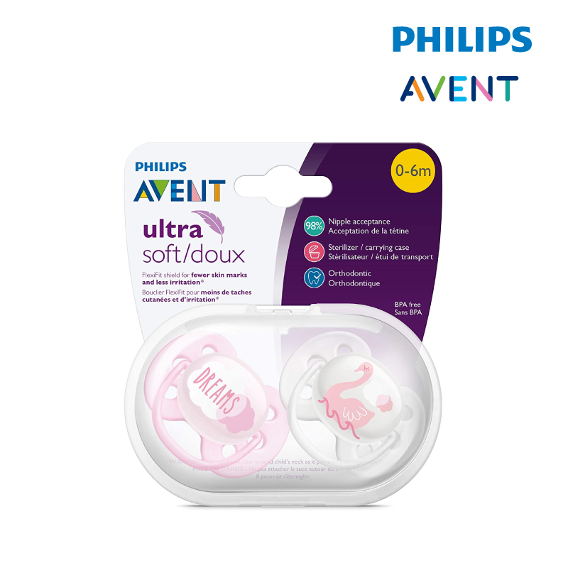 Philips Avent Ultra Soft Pacifier 0-6Months (Pink and White) - Girl (33322202)