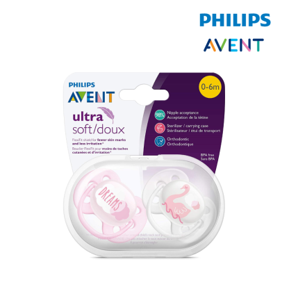 Philips Avent Ultra Soft Pacifier 0-6Months (Pink and White) - Girl (33322202)