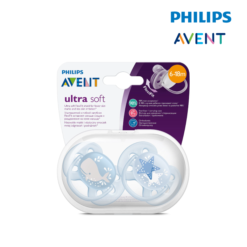 Philips Avent Ultra Soft Pacifier 6-18Months (Whale and Star) - Boy (33322303)