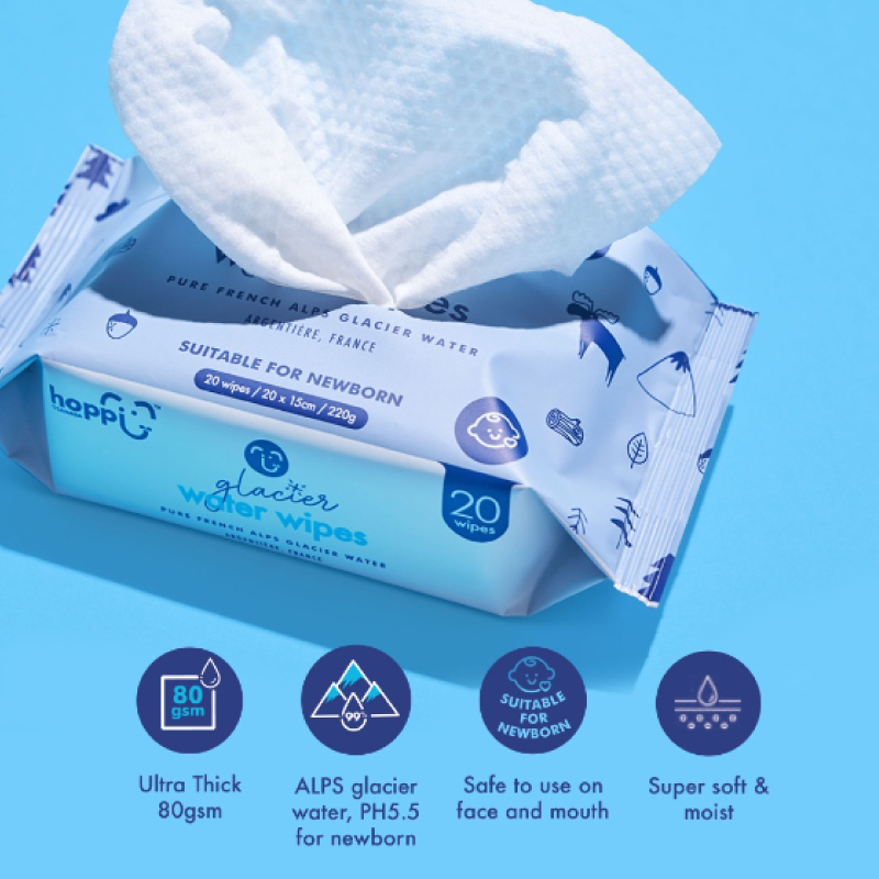 Hoppi Glacier Water Wipes 20's x 5packs