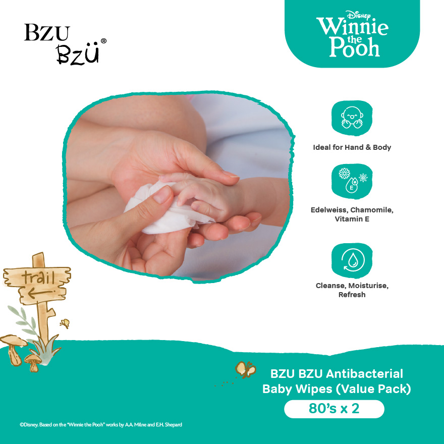 BZU BZU ANTIBACTERIAL BABY WIPES 2X80S