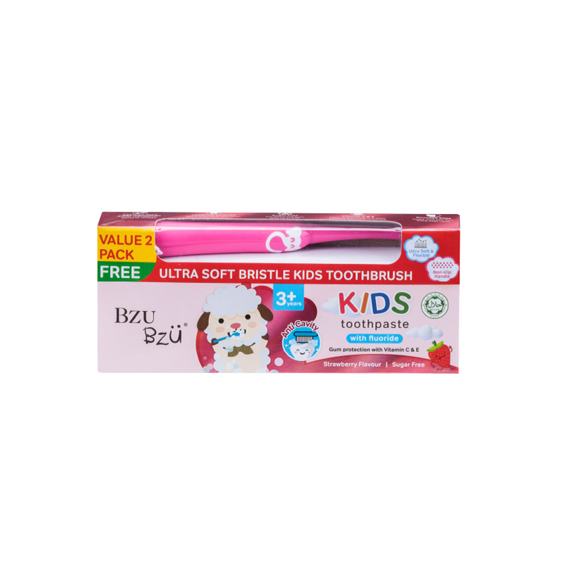 BZU BZU 2+1 TOOTHPASTE & BRUSH SET - STRAWBERRY FLAVOR