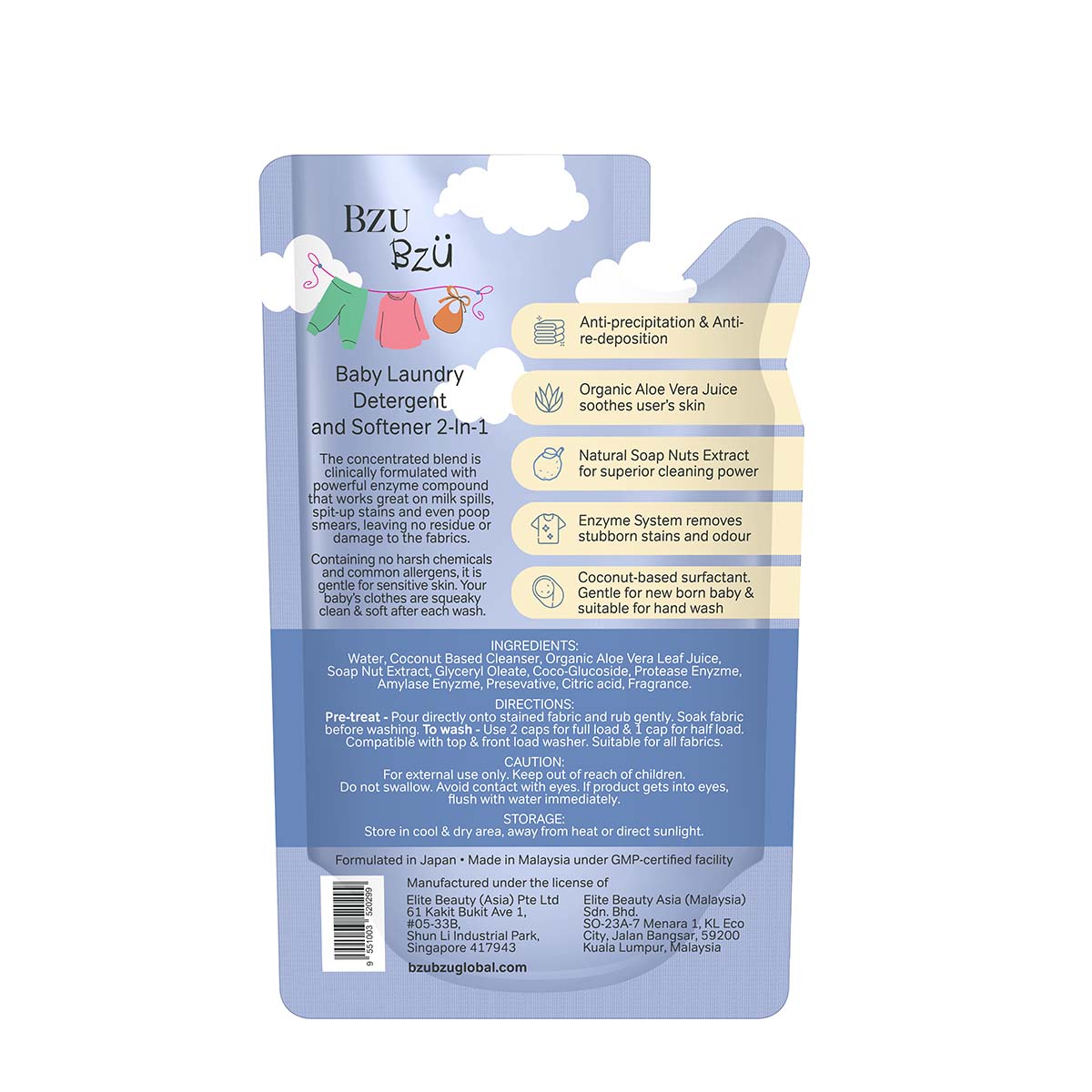 Bzu Bzu Baby Laundry Detergent & Softener 2-in-1 Refill (800ml)